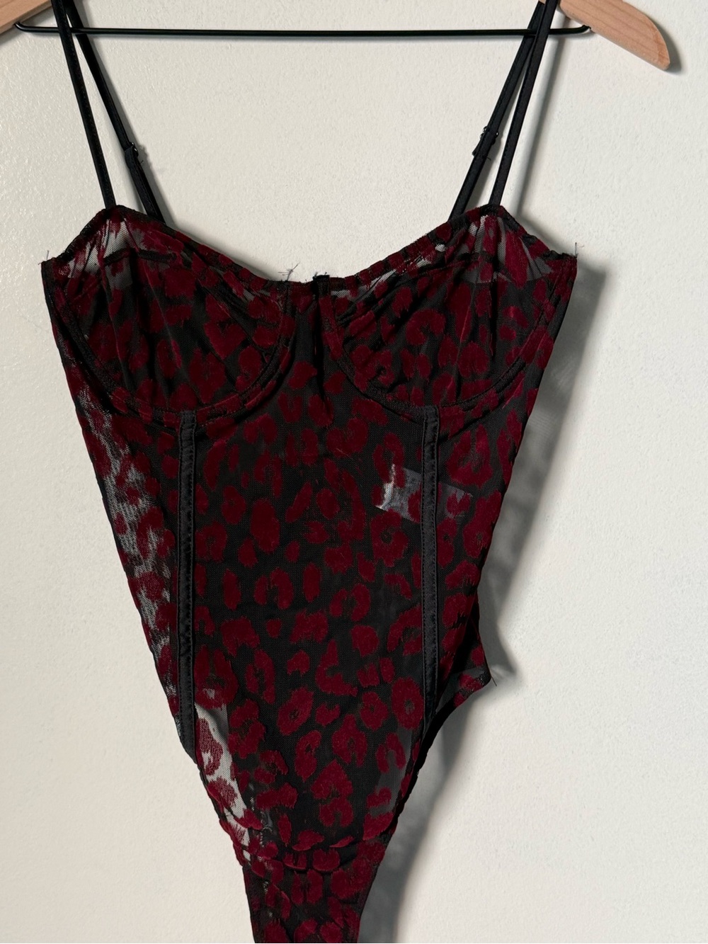 Women’s Burgundy Leopard Mesh Bodysuit
